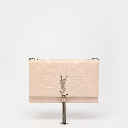 Kate Tassel Croc-Effect Leather Shoulder Bag in Pale Pink
