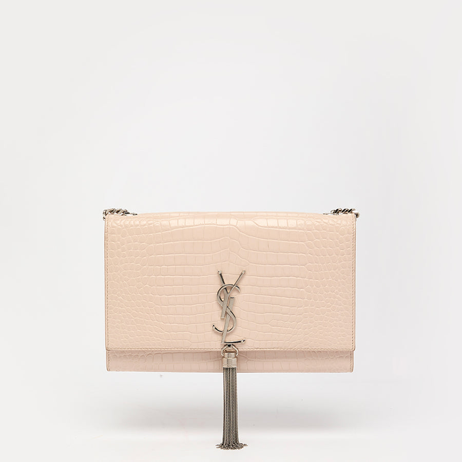 Kate Tassel Croc-Effect Leather Shoulder Bag in Pale Pink