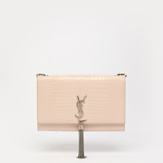 Kate Tassel Croc-Effect Leather Shoulder Bag in Pale Pink