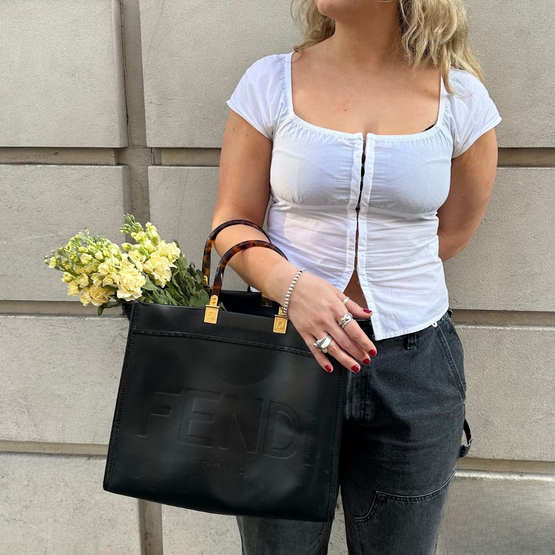 Sunshine Logo-Debossed Leather Tote Bag in Black