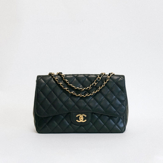 Jumbo Classic Single Flap in Black Caviar Leather with Gold Hardware