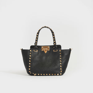 VALENTINO Garavani Mini Rockstud Leather Tote Bag in Black