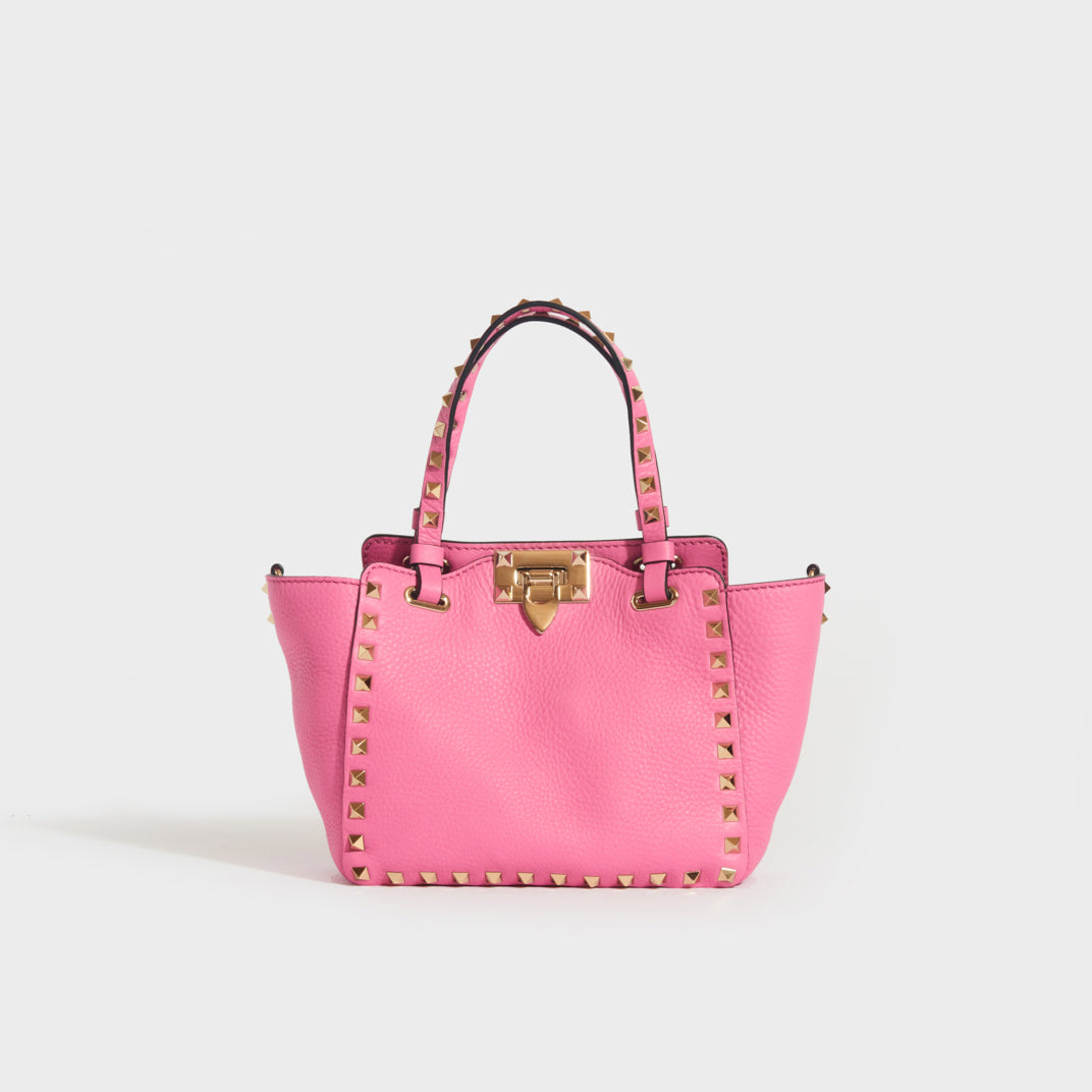 VALENTINO Garavani Mini Rockstud Leather Tote Bag in Dawn Pink