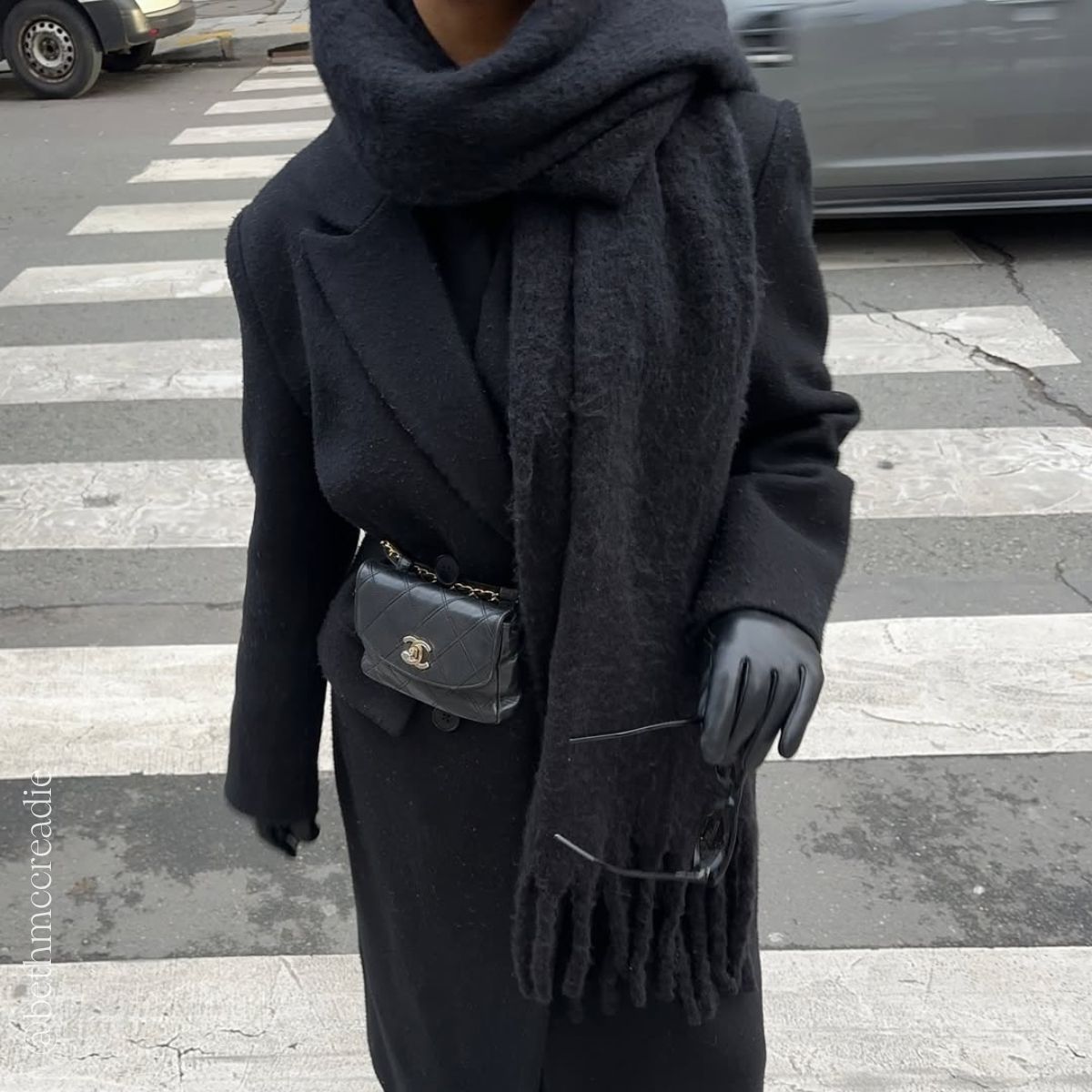 Vintage CC Single Flap Lambskin Belt Bag in Black