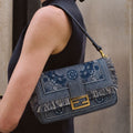 Baguette in Fringed Denim with Embroidered Bandana