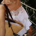 Panier Raffia Basket Bag with Brown Leather Trim