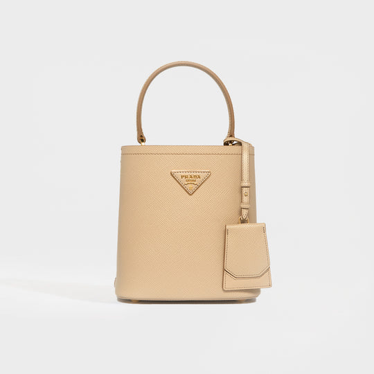 Small Panier Tote Bag in Beige Saffiano Leather