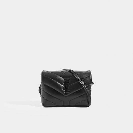 Toy Loulou Shoulder Bag in Black Leather with Black Hardware
