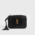 Lou Camera Bag in Black Croc-Embossed Leather with Gold Hardware