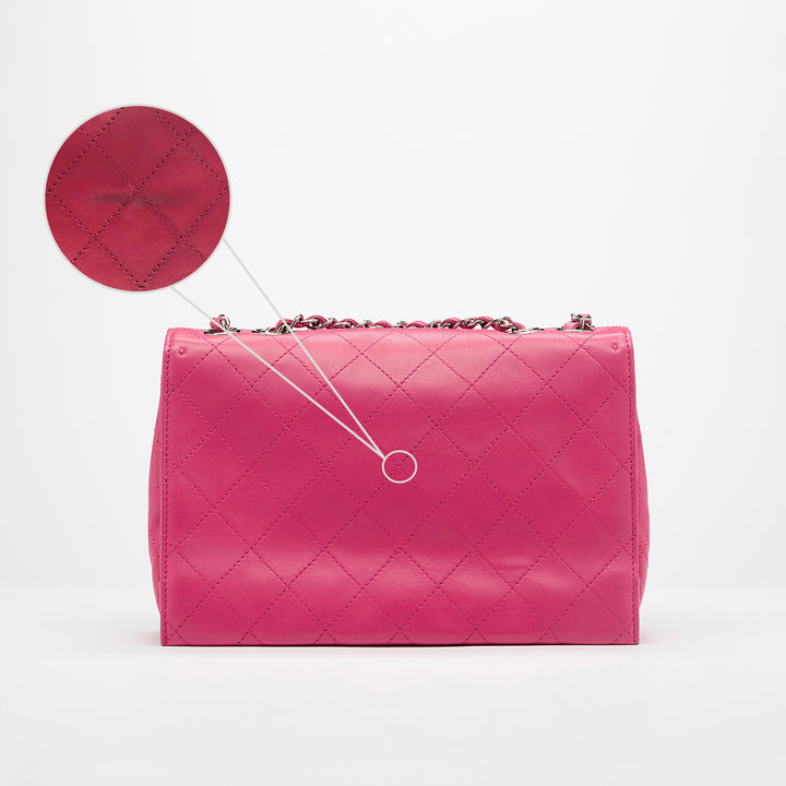 Small Accordion Quilted Single Flap Bag in Hot Pink Calfskin Leather 2014