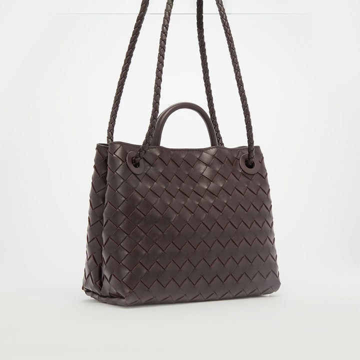 Small Andiamo Intrecciato Leather Bag in Fondant