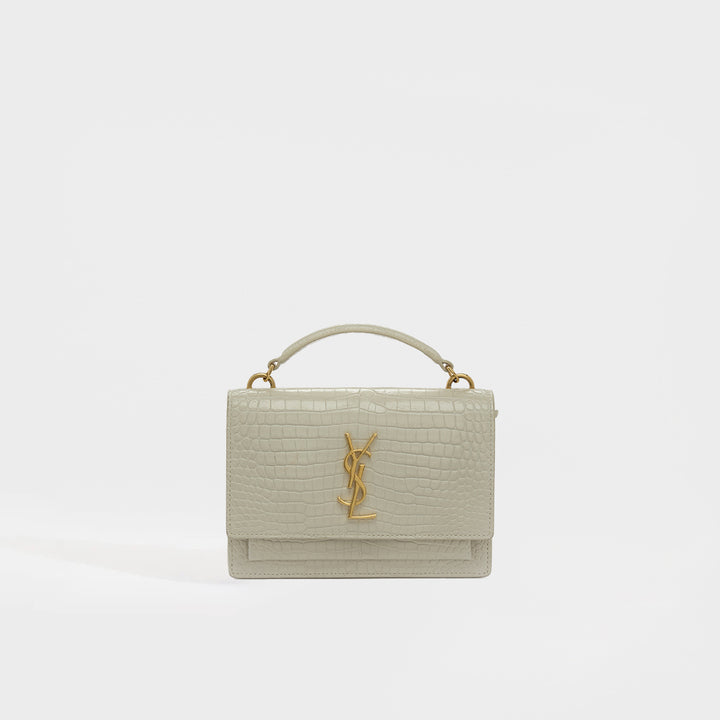 Sunset Small Bag in Cream Croc-Embossed Leather