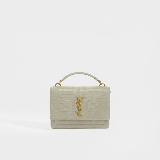 Sunset Small Bag in Cream Croc-Embossed Leather