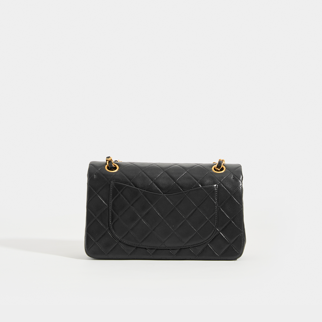 Chanel Matlasse 25 Double Flap Chain Shoulder Bag Black Gold Lambskin –  Timeless Vintage Company