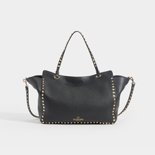 Load image into Gallery viewer, VALENTINO Garavani Medium Rockstud Tote in Black Textured Leather