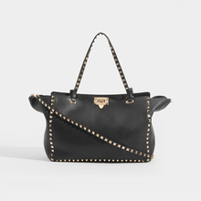 Load image into Gallery viewer, VALENTINO Medium Garavani Rockstud Tote in Black Textured Leather