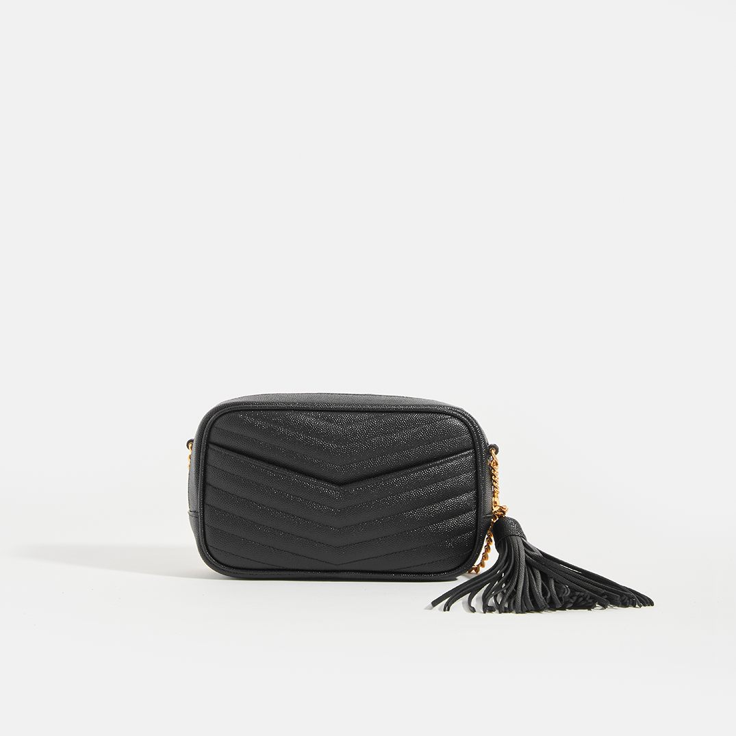 Lou Camera Bag in Black Leather with Gold Hardware