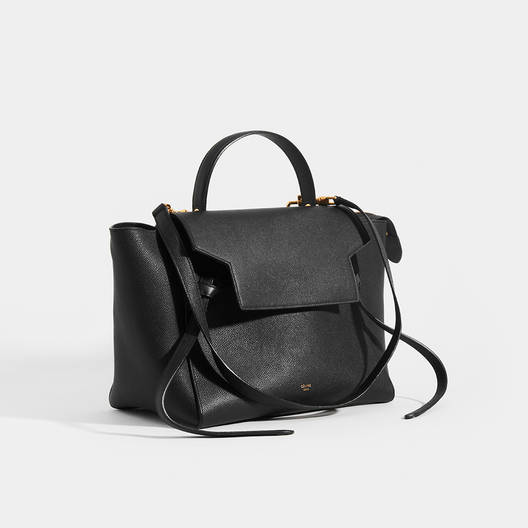 Side of CELINE Mini Belt Bag Grained Leather in Black