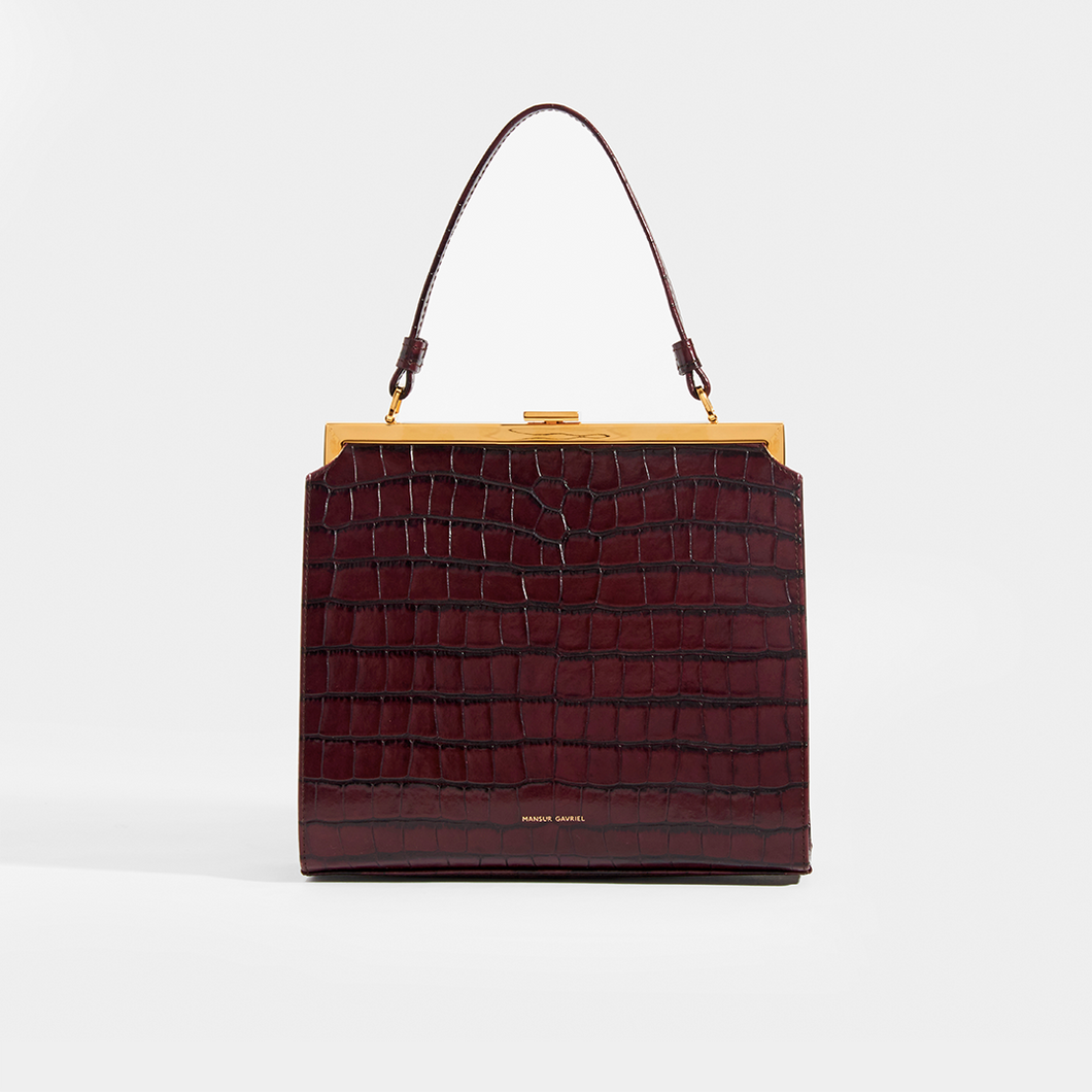 MANSUR GAVRIEL Elegant Croc-Effect Leather Frame Bag in Brown