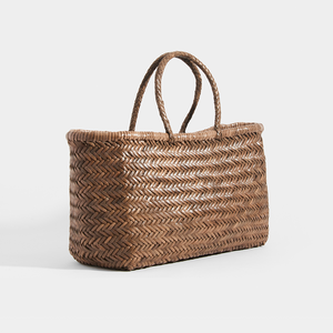 Side of DRAGON DIFFUSION Triple Jump Large Woven-Leather Tote in Light Brown
