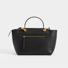 Load image into Gallery viewer, Rear of CELINE Mini Belt Bag Grained Leather in Black with top handle and back zipped back pocket