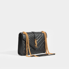 Load image into Gallery viewer, SAINT LAURENT Medium Quilted Textured-Leather Envelope Shoulder Bag in Black with Gold Hardware