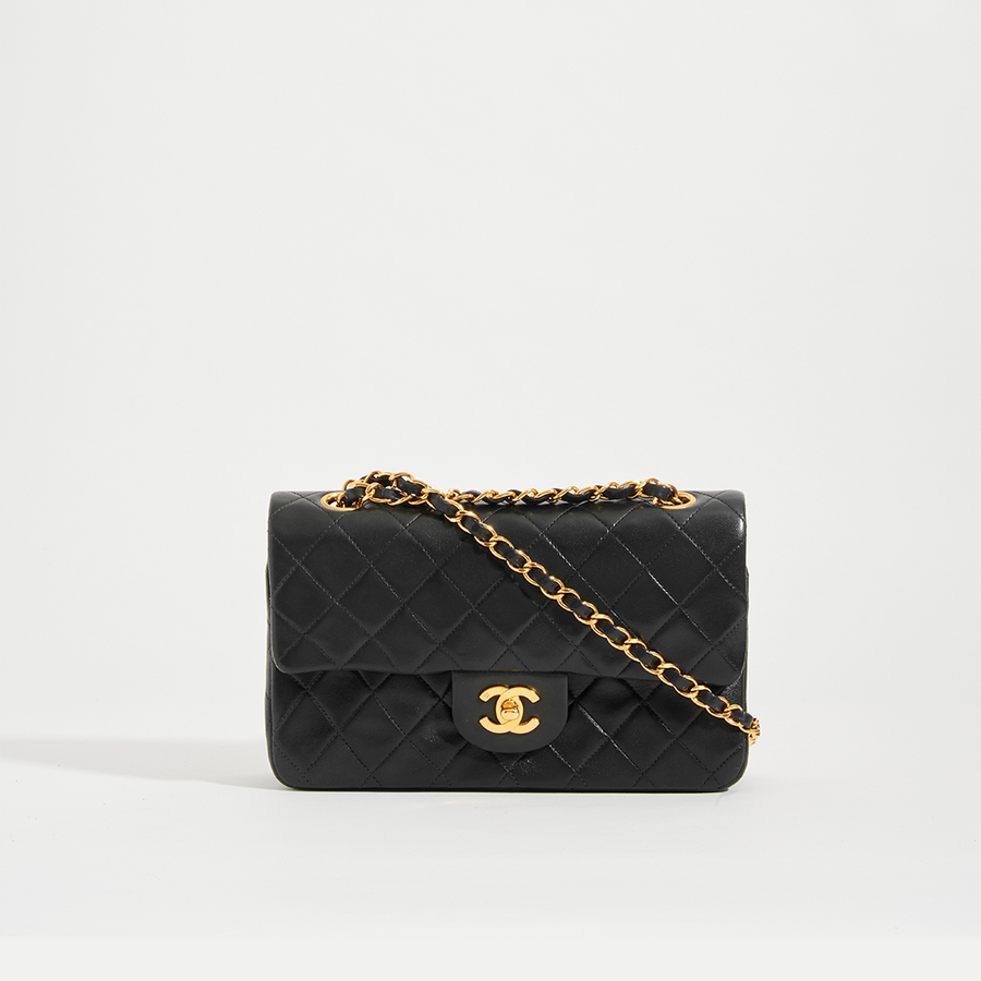 Vintage Classic Double Flap Bag in Black Lambskin