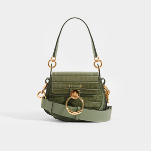 Front view of the CHLOÉ Small Tess Mock Croc in Misty Forest