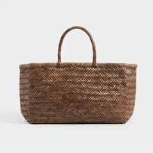 Load image into Gallery viewer, Back of DRAGON DIFFUSION Triple Jump Large Woven-Leather Tote in Light Brown