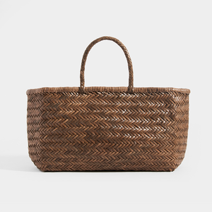 Back of DRAGON DIFFUSION Triple Jump Large Woven-Leather Tote in Light Brown
