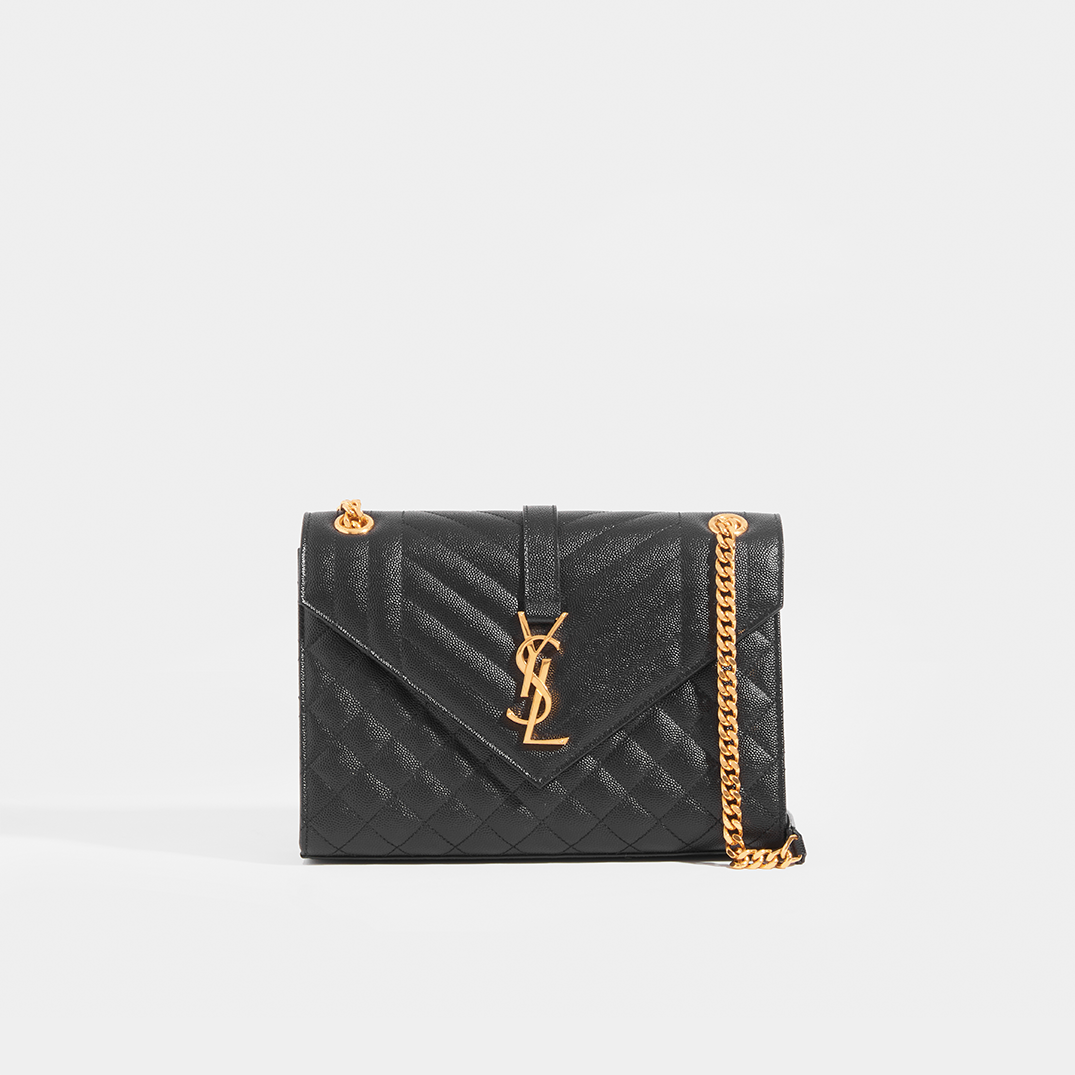 Saint Laurent - Envelope Medium Quilted Textured-leather Shoulder Bag - Black