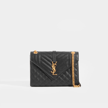 Load image into Gallery viewer, SAINT LAURENT Medium Quilted Textured-Leather Envelope Shoulder Bag in Black with Gold Hardware