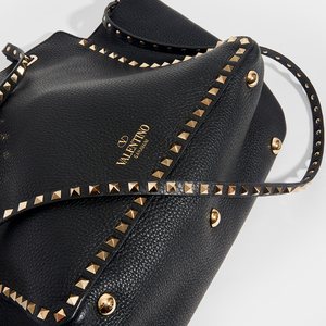 VALENTINO Garavani Medium Rockstud Tote in Black Textured Leather