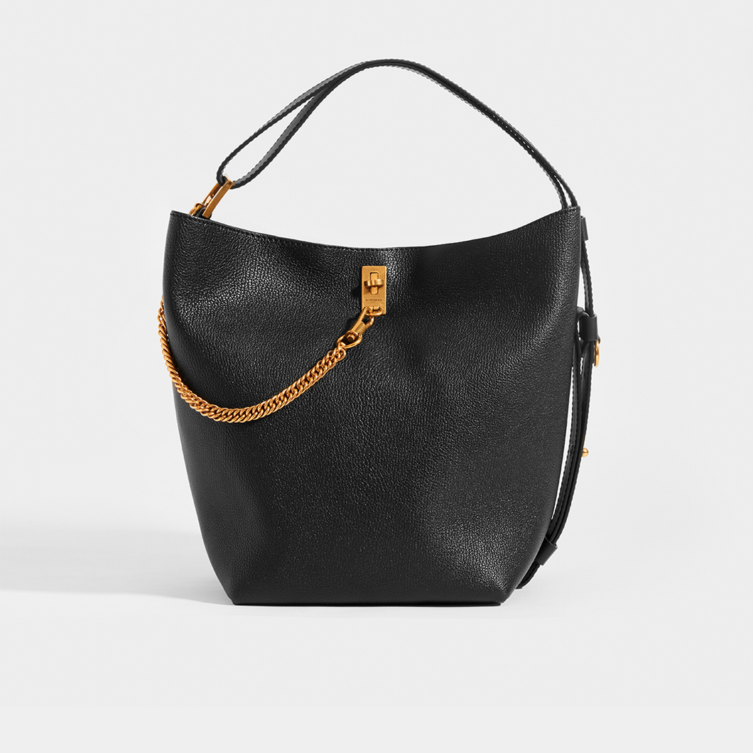 GIVENCHY GV Bucket Bag in Medium Grained Black Leather