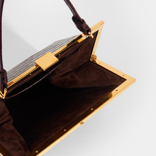 Load image into Gallery viewer, MANSUR GAVRIEL Elegant Croc-Effect Leather Frame Bag in Brown