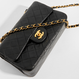 CHANEL Vintage Classic Double Flap Bag in Black Lambskin - 1993