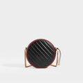 Back view of Gucci GG Marmont Mini Round Shouder Bag in Black Leather with Red Trim and Gold chain strap