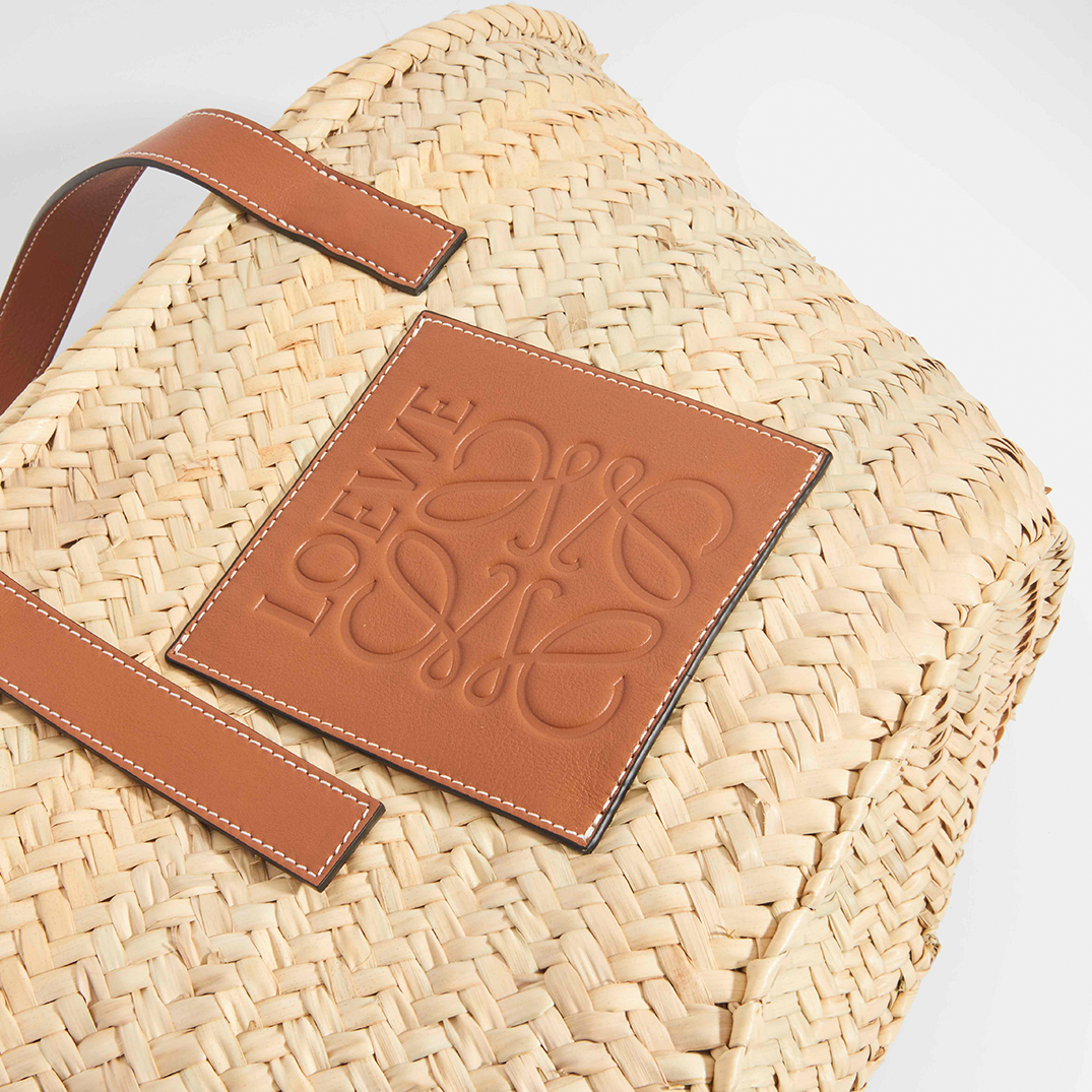 LOEWE Medium Basket Bag in Tan - Logo Detail View