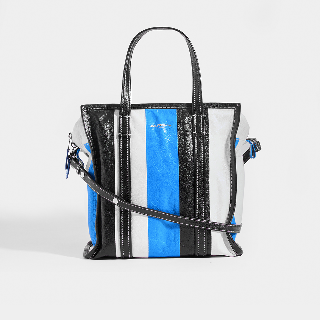 Bazar Striped Shoulder Bag in Blue Leather COCOON