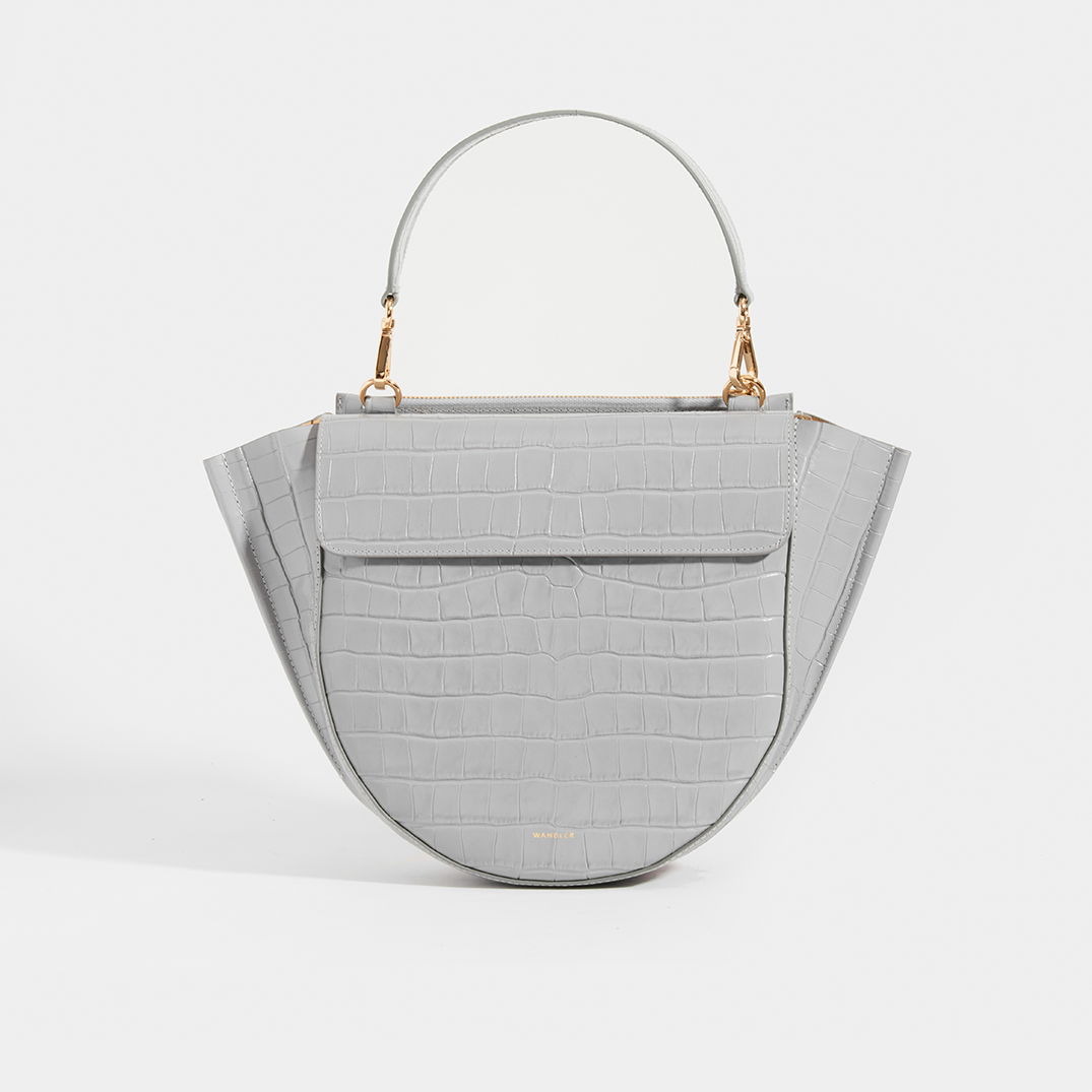 Hortensia Medium Top Handle in Grey Embossed Croc [ReSale]