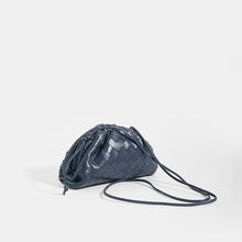 Load image into Gallery viewer, Side view of BOTTEGA VENETA Pouch 20 Intrecciato Crossbody in Deep blue Leather