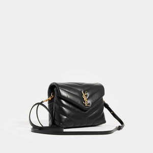 Side view of the SAINT LAURENT Toy Loulou Shoulder Bag in Black Leather with Gold Hardware