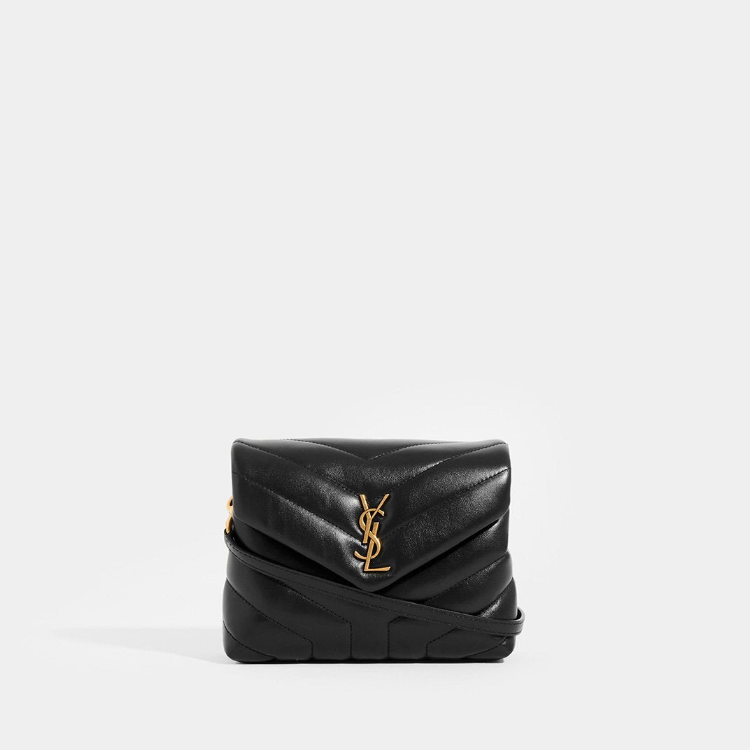 Front view of the SAINT LAURENT Toy Loulou Shoulder Bag in Black Leather with Gold Hardware