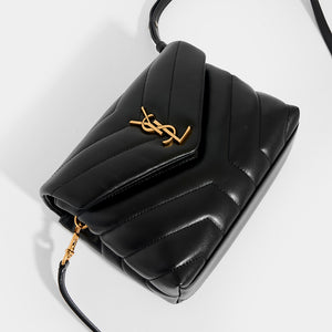 SAINT LAURENT Toy Loulou Shoulder Bag in Black Leather with Gold Hardware