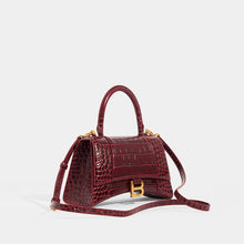 Load image into Gallery viewer, BALENCIAGA Small Hourglass Bag in Burgundy Embossed Croc
