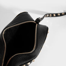 Load image into Gallery viewer, Inside of VALENTINO Rockstud Camera Bag in Black Leather