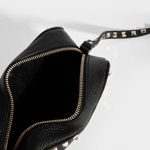 Inside of VALENTINO Rockstud Camera Bag in Black Leather