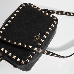 VALENTINO Rockstud Leather Camera Bag in Black Top View