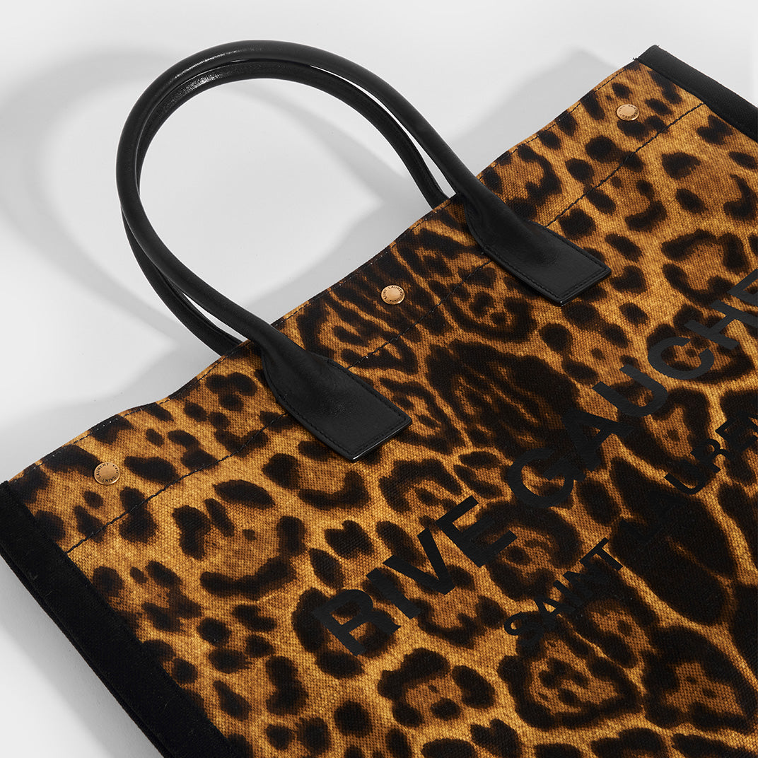 Saint Laurent Ysl Noe Leopard-Print Rive Gauche Tote