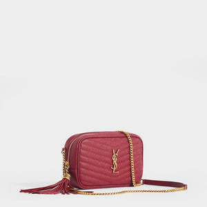 SAINT LAURENT Lou Small Quilted Crossbody in Red Leather